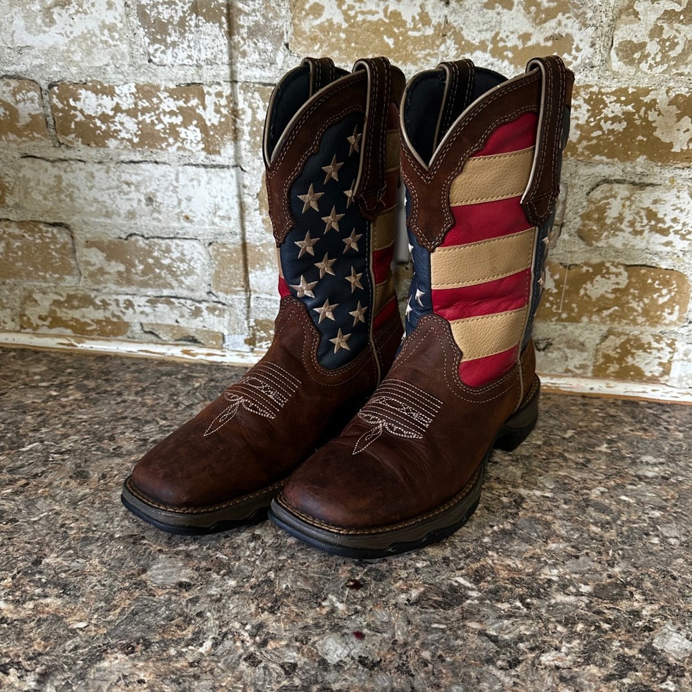 Durango Lady Rebel Western Boots Womens 6.5 Brown Flag Good RD4414 Square Toe